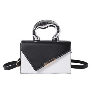 Minimalist black and white color-block small square handbag with silver metallic handle