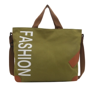 Grand sac cabas en toile vert olive avec lettrage FASHION et bandoulière amovible