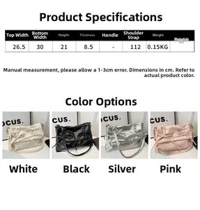 Size chart for the bow tote bag showing dimensions 30x21x8.5cm and material details