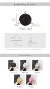 Detailed size and specification chart of the sparkling spherical evening clutch bag