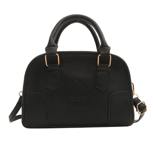 Classic black bowling handbag with gold hardware and embossed lettering for daily commute