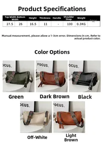 Guide des tailles détaillé et options de couleurs pour le sac à bandoulière en PU
