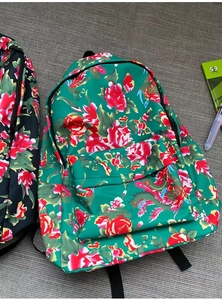 Detail of waterproof nylon backpack with traditional Chinese peony flower patterns