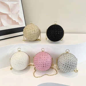 Luxurious Round Sphere Evening Clutch Bag For Women Vintage Rhinestone Sequin Shoulder Purse With Metallic Chain Wedding Party Bag