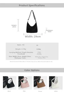 Detailed dimensions and color options for the large PU leather tote bag with pleats