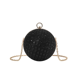 Elegant black spherical evening clutch bag with sequins, gold ring clasp and chain strap