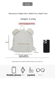 Spécifications de taille pour sac à dos en velours côtelé blanc avec oreilles d'ours