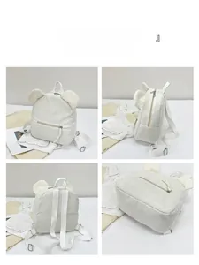 Vues multiples du sac à dos en velours côtelé blanc avec oreilles et bretelles
