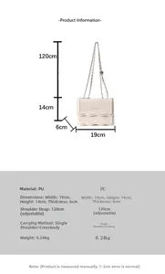 Detailed dimensions of beige wave-pattern PU crossbody bag with chain strap