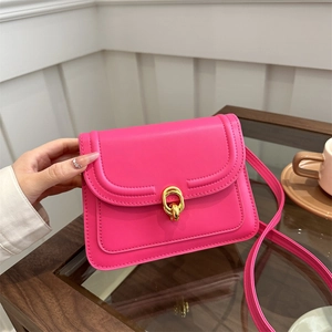 Women Stylish PU Leather Small Square Crossbody Bag Fashion Minimalist Solid Color Shoulder Bag With Golden Double Ring Lock Buckle