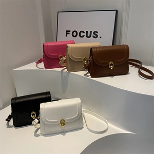 Minimalist crossbody square bags with gold double ring buckles in various colors