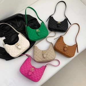 Sac à Épaule en Cuir PU pour Femmes Motif Losanges Rétro Mode Sac sous le Bras Hobo Avec Boucle en Métal pour le Quotidien