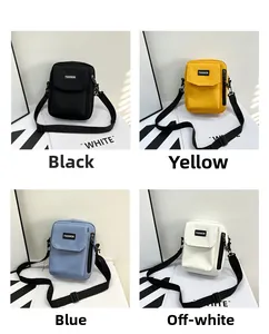 Collage of casual nylon crossbody bags in black, yellow, blue, and cream white colors