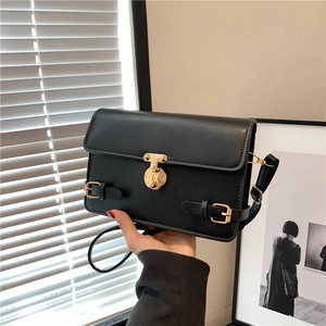 Vintage PU Leather Small Square Crossbody Bag For Women Fashion Lock Shoulder Bag Solid Color Casual Commuter Handbag