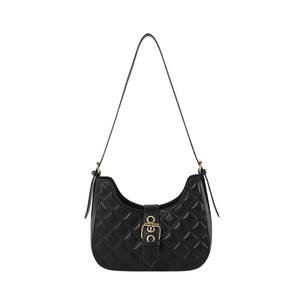 Sac hobo matelassé noir élégant avec boucle dorée et coutures en losanges classiques
