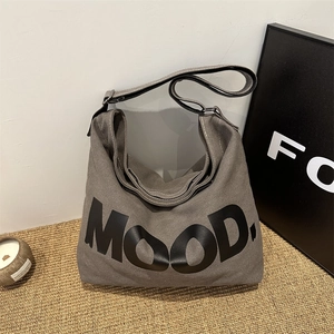 Große Kapazität Canvas Tote Bag Damen MOOD Buchstaben Druck Schulter Crossbody Bag Streetwear Lässige Hobo Bag Mode Handtasche