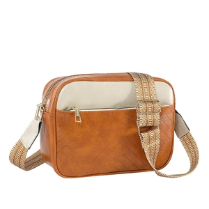 Fashionable color-block crossbody bag with embossed texture and wide jacquard strap