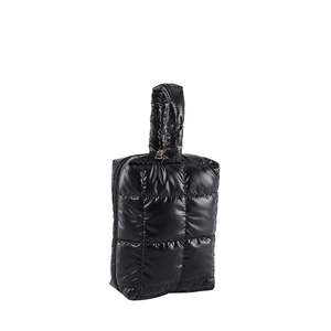 Chic black quilted puffer tote bag with high-gloss nylon and large capacity for women