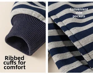 Detailansicht der Rippbündchen und Seitentaschen am gestreiften Baumwoll-Hoodie