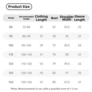 Size guide table for kids winter sweater showing measurements for heights 80cm to 140cm