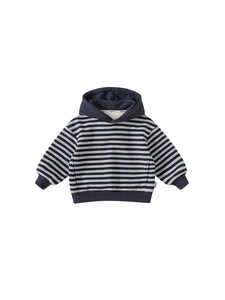 Klassischer gestreifter Kinder-Kapuzenpullover mit blau-grauem Muster und Rippbündchen