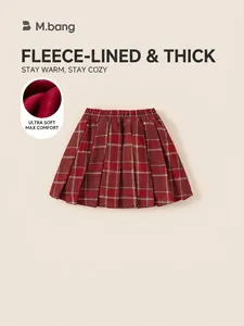 Academy Style Girls Red Plaid Pleated Skirt Fleece Lined Winter Warm Kids Mini Skirt For School Girls British Fashion Bottoms