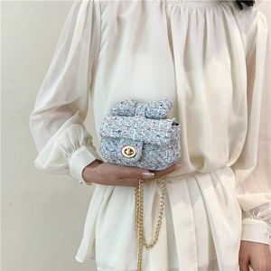 2024 New Fashion Mini Tweed Plaid Crossbody Bag Elegant Bowknot Decorative Chain Shoulder Bag For Women Sweet Micro Purse