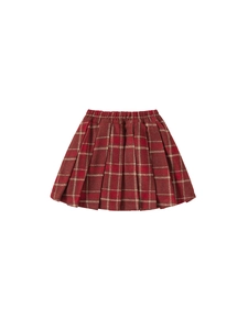 British style red plaid pleated skirt for girls with comfortable elastic waistband