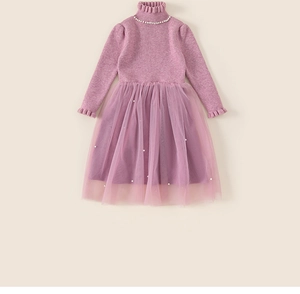 Detailed knit bodice with pearl-trimmed collar and soft layered tulle mesh skirt