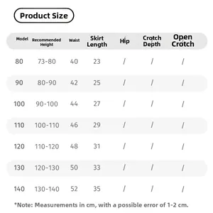 Tableau des tailles pour jupe en tulle fille avec stature, taille et longueur