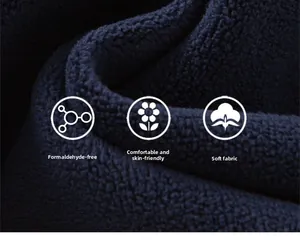 Detail of soft skin-friendly fleece fabric in navy blue with non-formaldehyde texture