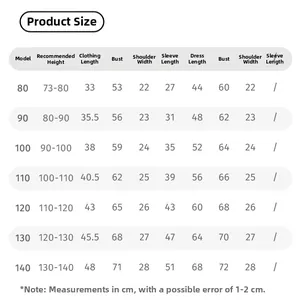 Detailed size chart for girls winter mesh dress set with measurements for height 73-140cm