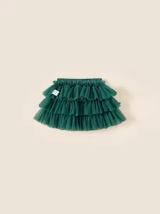 Jupe en tulle vert foncé à plusieurs couches pour filles avec ceinture élastique souple