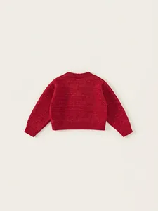 Vibrant red knit sweater for girls featuring classic round neck and ribbed cuffs
