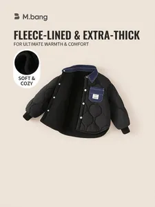 Boys quilted winter jacket with warm fleece lining and stylish blue denim collar accents