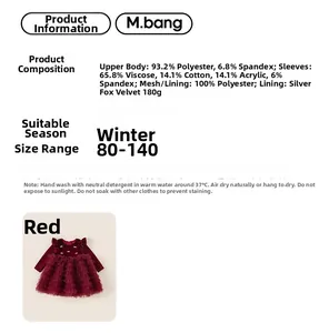 Détails du tissu pour robe de princesse en velours rouge pour fille avec jupe en tulle
