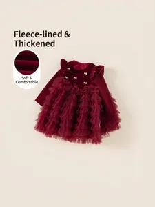 Robe de princesse d'hiver pour filles en velours bordeaux avec jupe en tulle et broderie