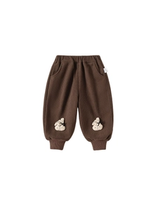 Pantalon d'hiver en velours côtelé pour filles avec écussons lapin 3D et taille élastique