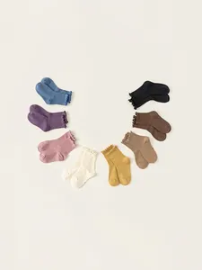 Kids Girls Ruffle Edge Socks Cotton Ribbed Mid Calf Socks Sweet Solid Color Breathable Toddler Casual Fashion Socks