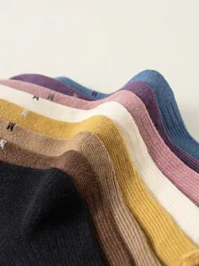 Set of 8 colors children's rib-knit cotton socks with lettuce edge and mini M jacquard