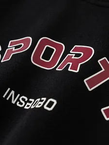 Boys black striped sweatshirt featuring red SPORT letter print and casual style