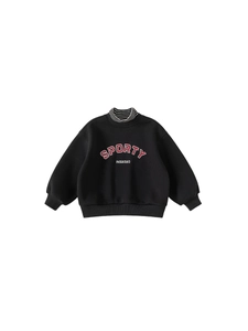 Kids' black sweatshirt with sporty stripe high neck and letter print for autumn winter