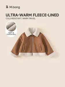 Mädchen Winter Wildlederfleece Gefütterte Jacke Extra Dicke Lammfellbesatz Mantel Reißverschluss Revers Oberbekleidung Mode Warme Kleidung Kinder