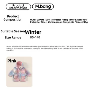 Technical specs for girls pink plaid hooded jacket with polar fleece material details