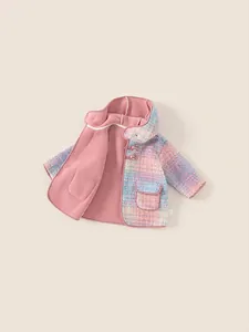 Cute rainbow hooded fleece jacket for girls with colorful tweed fabric and cartoon buttons