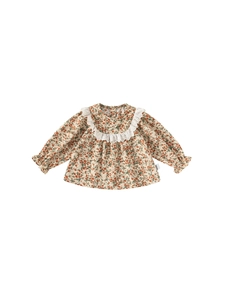 Chemise à manches longues pour bébé fille avec col dentelle et volants élastiques