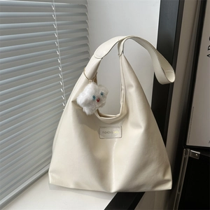 Minimalist cream white hobo shoulder bag with plush cloud charm and soft PU leather