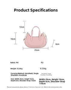 Detailed dimension guide for the crescent moon handbag showing width height and strap length