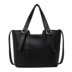 Borsa a secchiello classica in pelle PU nera con manici e dettagli dorati stile minimalista