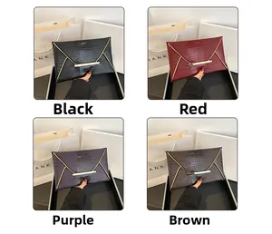 Detailed grid showing four colors of crocodile pattern faux leather envelope clutch bags